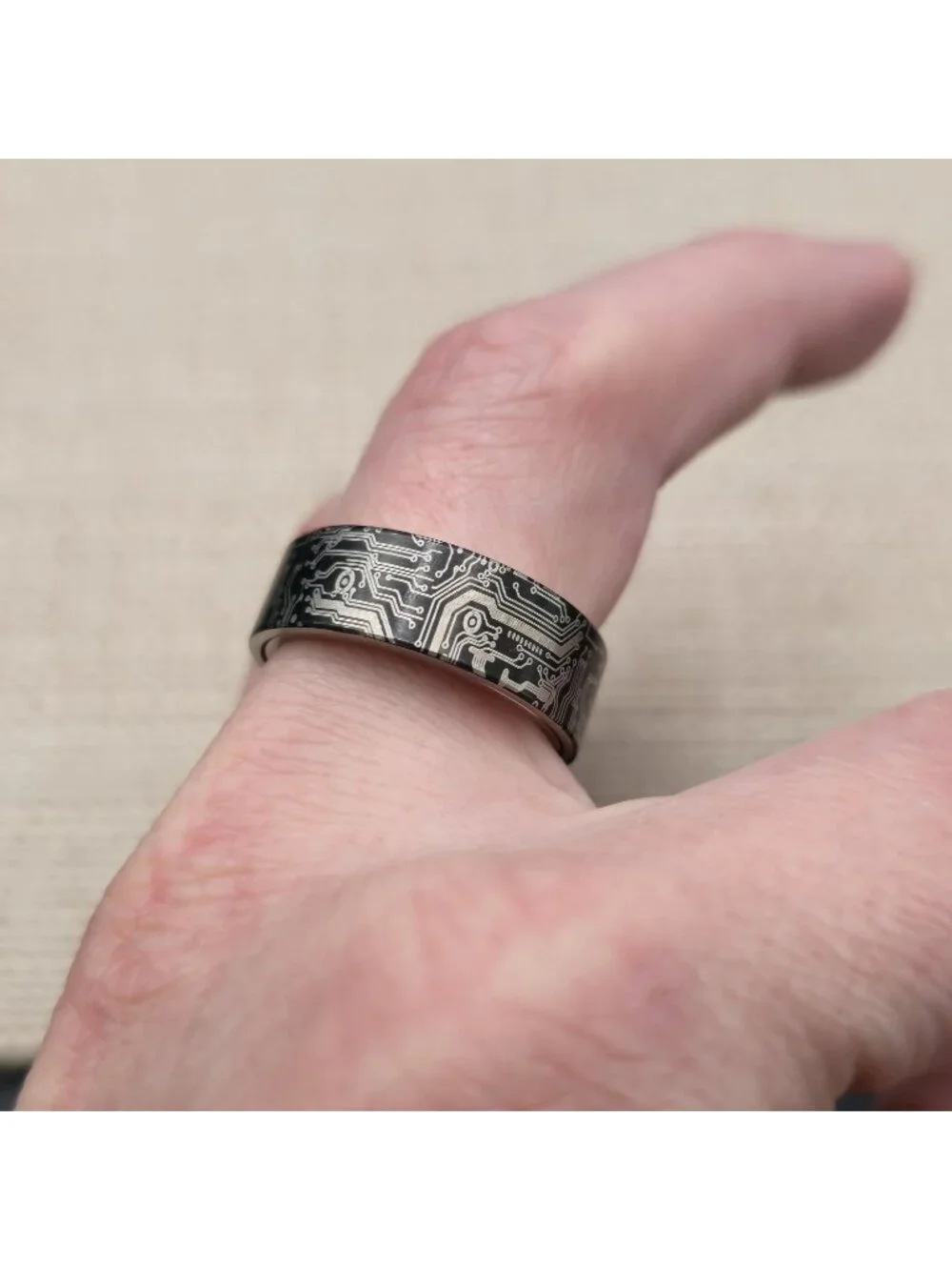 Size 10.75 Circuit Board Engraved, Geek Wedding, Men's Tech Band Ring A8099